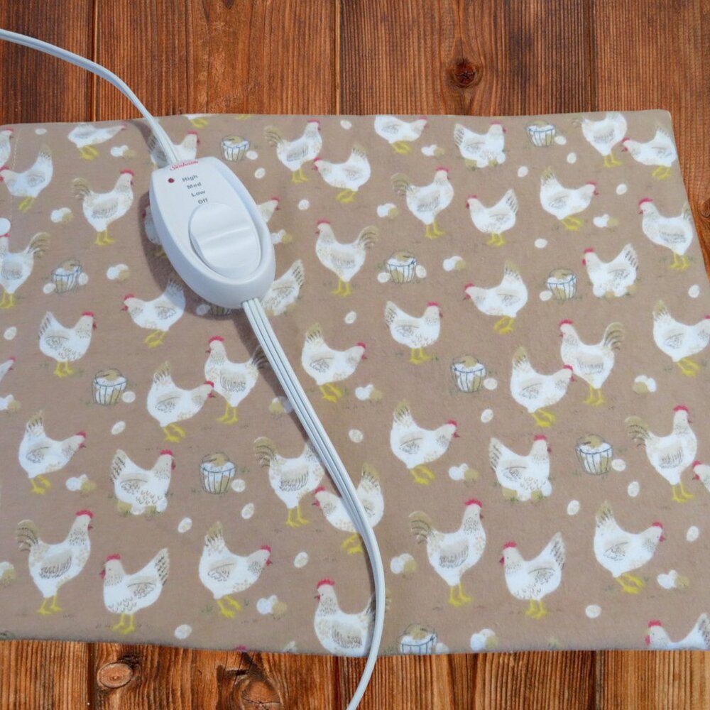 Heating Pad Cover, 12 x 15, Soft Brown Flannel With Chickens, 3 Snap Closure